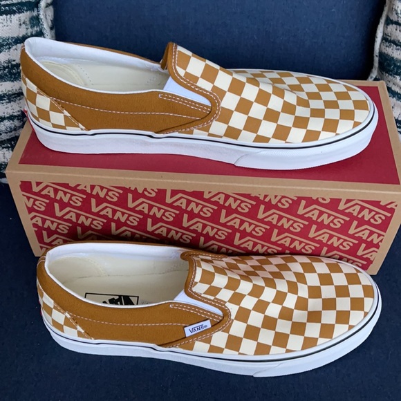 Vans Classic Slip-On Checkerboard Golden Brown/True White MENS - Picture 2 of 16